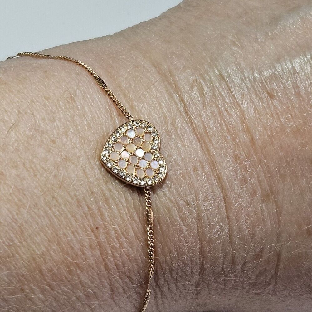 Fossil Mosiac Heart Rose Gold-Tone Steel Bracelet - "P"